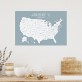 アメリカのカップルが住んでいた場所の地図石板ブルー ポスター (キッチン)