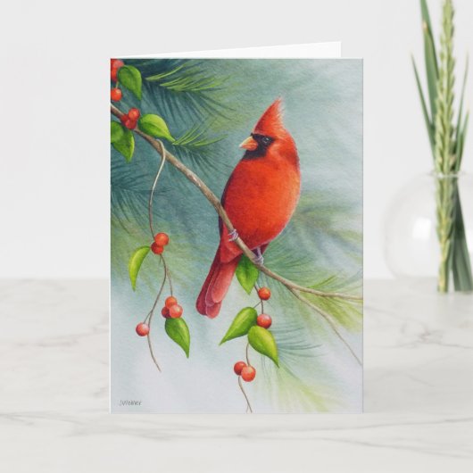 アメリカのカーディナル鳥の水彩画アート カード (正面)