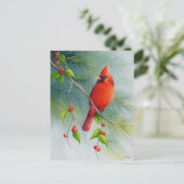 アメリカのカーディナル鳥の水彩画アート ポストカード (スタンド正面)