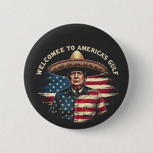 アメリカのガルフ・トランプ東海岸へようこそ 缶バッジ (正面)