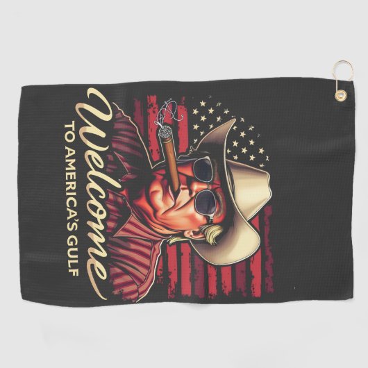 アメリカのガルフ・トランプ・アメリカおもしろいへようこそ ゴルフタオル (横)
