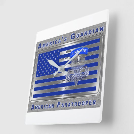 アメリカのガーディアン空挺空挺作戦の旗 スクエア壁時計 (傾斜)