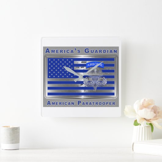 アメリカのガーディアン空挺空挺作戦の旗 スクエア壁時計 (ホーム)