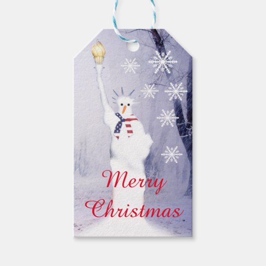 アメリカのクリスマス愛国的雪だるま ギフトタグ (正面)