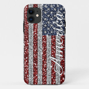 アメリカのクールで粋な旗の輝くでフェイクなグリッター iPhone 11 ケース