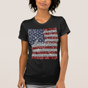 アメリカのクールで粋な旗の輝くでフェイクなグリッター Tシャツ