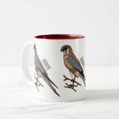 アメリカのケストレル鳥の漫画イラストレーション ツートーンマグカップ (正面左)