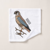 アメリカのケストレル鳥の漫画イラストレーション バスタオルセット (ウォッシュタオル)