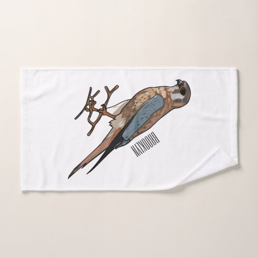 アメリカのケストレル鳥の漫画イラストレーション バスタオルセット (ハンドタオル)