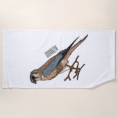 アメリカのケストレル鳥の漫画イラストレーション ビーチタオル (正面)