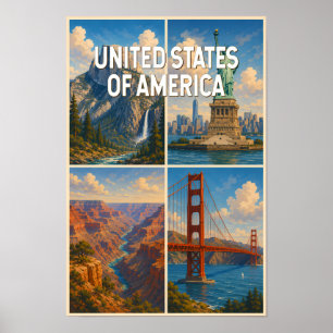 アメリカのコラージュイラスト 旅行アート ポスター