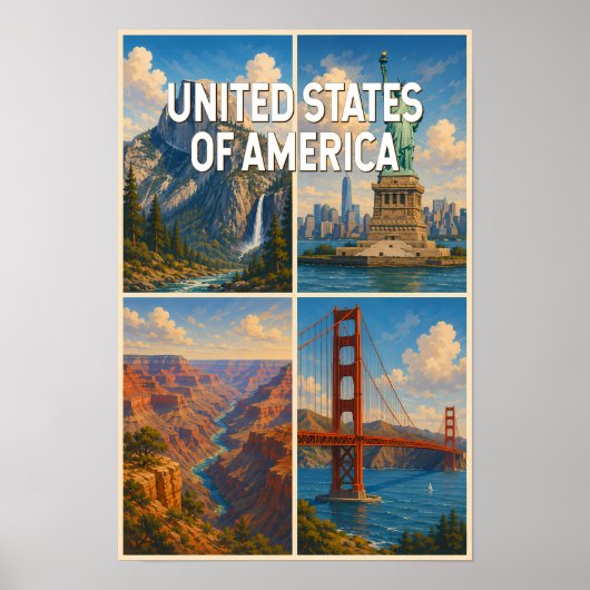 アメリカのコラージュイラスト 旅行アート ポスター (正面)
