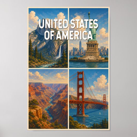 アメリカのコラージュイラスト 旅行アート ポスター (正面)