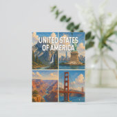 アメリカのコラージュイラスト 旅行アート ポストカード (スタンド正面)