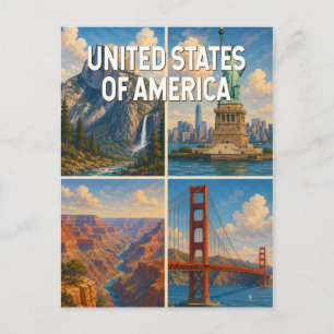 アメリカのコラージュイラスト 旅行アート ポストカード