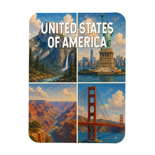 アメリカのコラージュイラスト 旅行アート マグネット (縦)