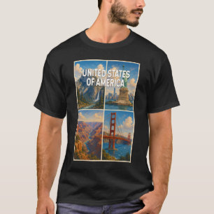 アメリカのコラージュイラスト 旅行アート Tシャツ