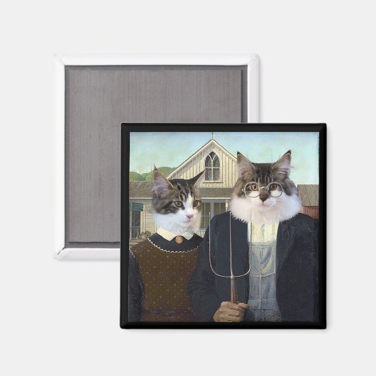 アメリカのゴシックおもしろい猫の子猫マグネット マグネット (正面/裏面)