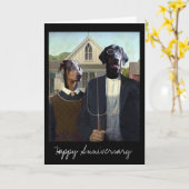 アメリカのゴシック様式おもしろいなドーベルマン犬犬記念日 カード (黄色い花)