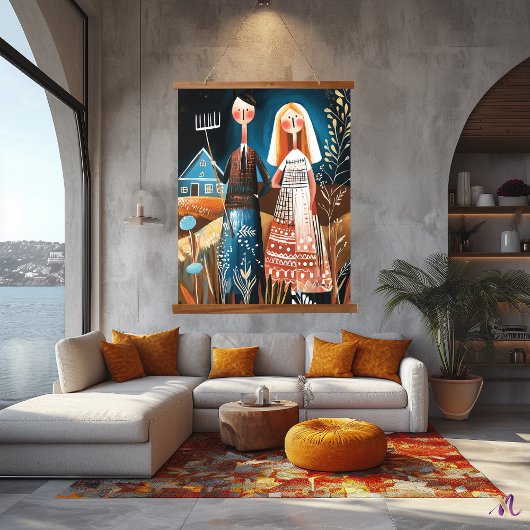 アメリカのゴシック様式の再考：お洒落抽象芸術・アート 吊り下げ型タペストリー