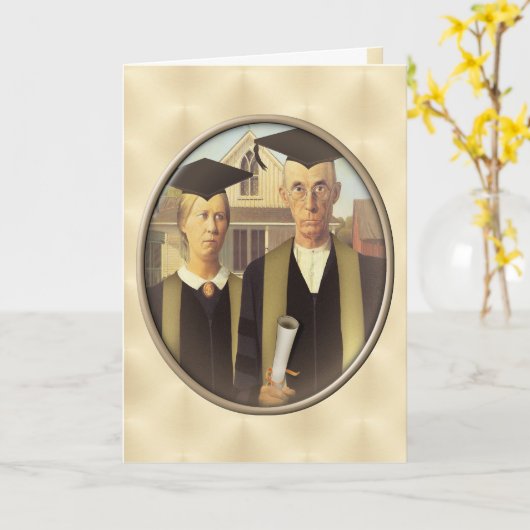 アメリカのゴシック様式の卒業式カメオオン金ゴールドシーン カード (黄色い花)