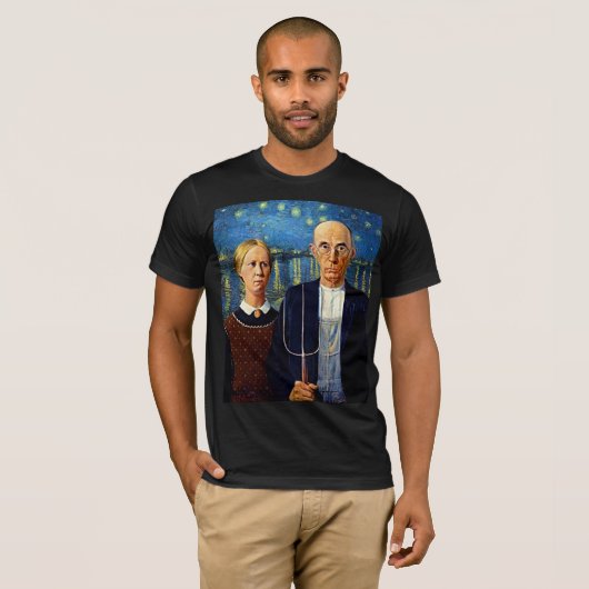 アメリカのゴシック様式の星空の夜 Tシャツ (正面フル)