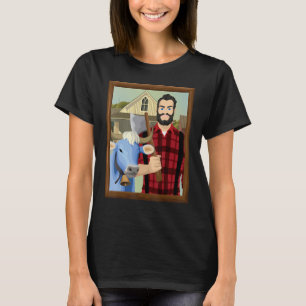 アメリカのゴシック様式パロディMNポール・ブニヤンとバーベブルー Tシャツ