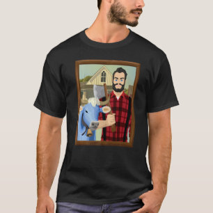 アメリカのゴシック様式パロディMNポール・ブニヤンとバーベブルー Tシャツ