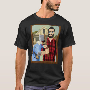 アメリカのゴシック様式パロディMNポール・ブニヤンとバーベブルー Tシャツ