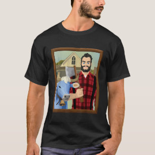 アメリカのゴシック様式パロディMNポール・ブニヤンとバーベブルー Tシャツ