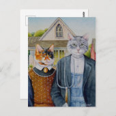 アメリカのゴシック絵画様式パロディの水彩画 ポストカード (正面/裏面)