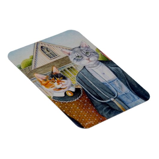 アメリカのゴシック絵画様式パロディの水彩画 マグネット (右側)