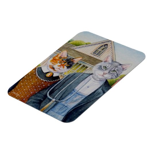 アメリカのゴシック絵画様式パロディの水彩画 マグネット (左側)