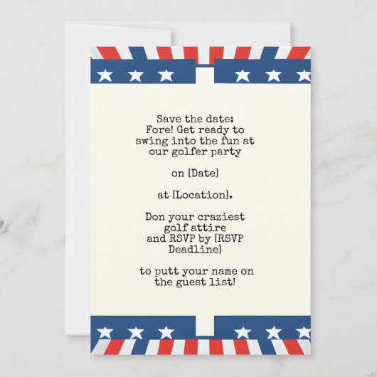 アメリカのゴルファーのためのゴルフ4th 7月の独立記念日 セーブザデート (裏面)