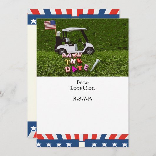 アメリカのゴルファーのためのゴルフ4th 7月の独立記念日 セーブザデート (正面/裏面)