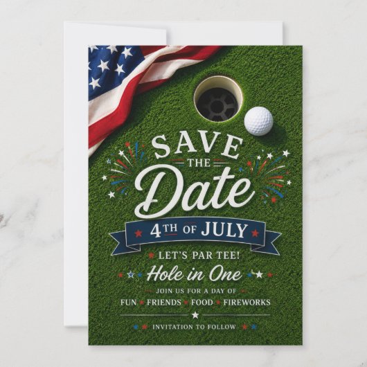アメリカのゴルファーのためのゴルフ7月4日独立記念日 セーブザデート (正面)