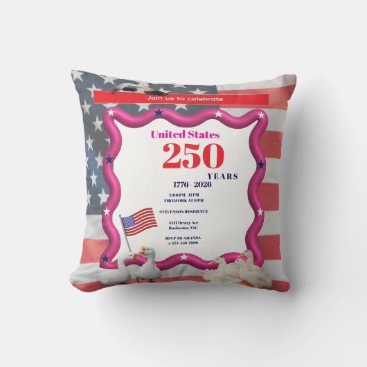 アメリカのシリ―なガチョウたち 250周年面白いお祝い クッション (正面)