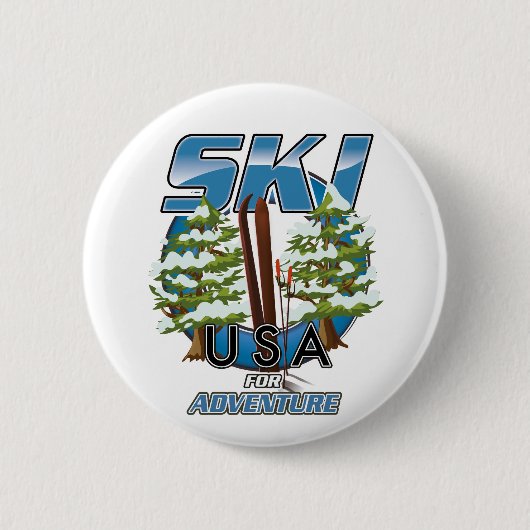 アメリカのスキーで冒険ロゴ 缶バッジ (正面)