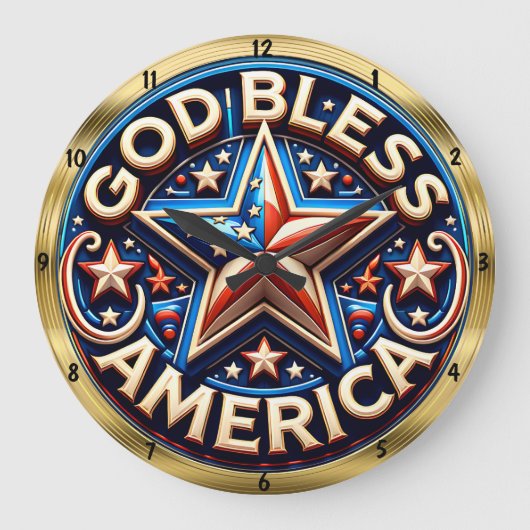 アメリカのスター愛国心を祝福する ラージ壁時計 (正面)