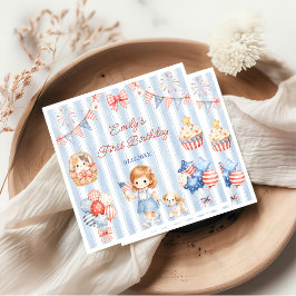 アメリカのストライプの女の子の誕生日パーティーのナプキン スタンダードカクテルナプキン