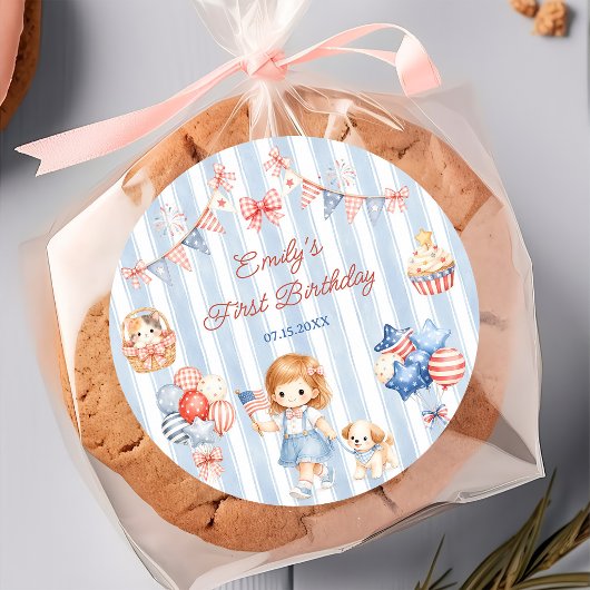 アメリカのストライプの女の子の誕生日パーティー ラウンドシール