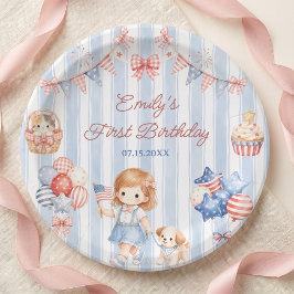 アメリカのストライプ柄の女の子の誕生日パーティーの紙皿 ペーパープレート