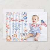 アメリカのストライプ柄の女の子の誕生日パーティー 招待状 (正面)