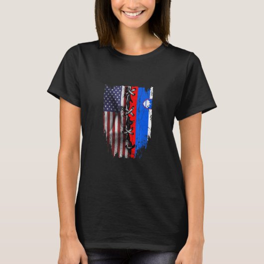 アメリカのスロベニアのルーツUSAスロベニア国旗 Tシャツ (正面)