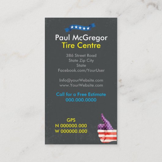 アメリカのタイヤの中心 名刺 (裏面)