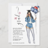 アメリカのデニムをテーマにした女の子の卒業パーティー招待状 招待状 (正面)