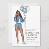 アメリカのデニムをテーマにした女の子の誕生日パーティー 招待状 (正面)