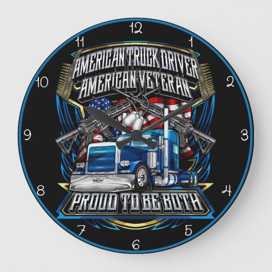 アメリカのトラック運転手退役軍人誇りを持った、 ラージ壁時計 (正面)