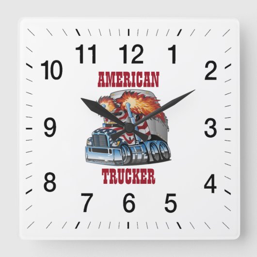 アメリカのトラック運転手 スクエア壁時計 (正面)