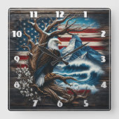 アメリカのハゲの鷲 スクエア壁時計 (正面)